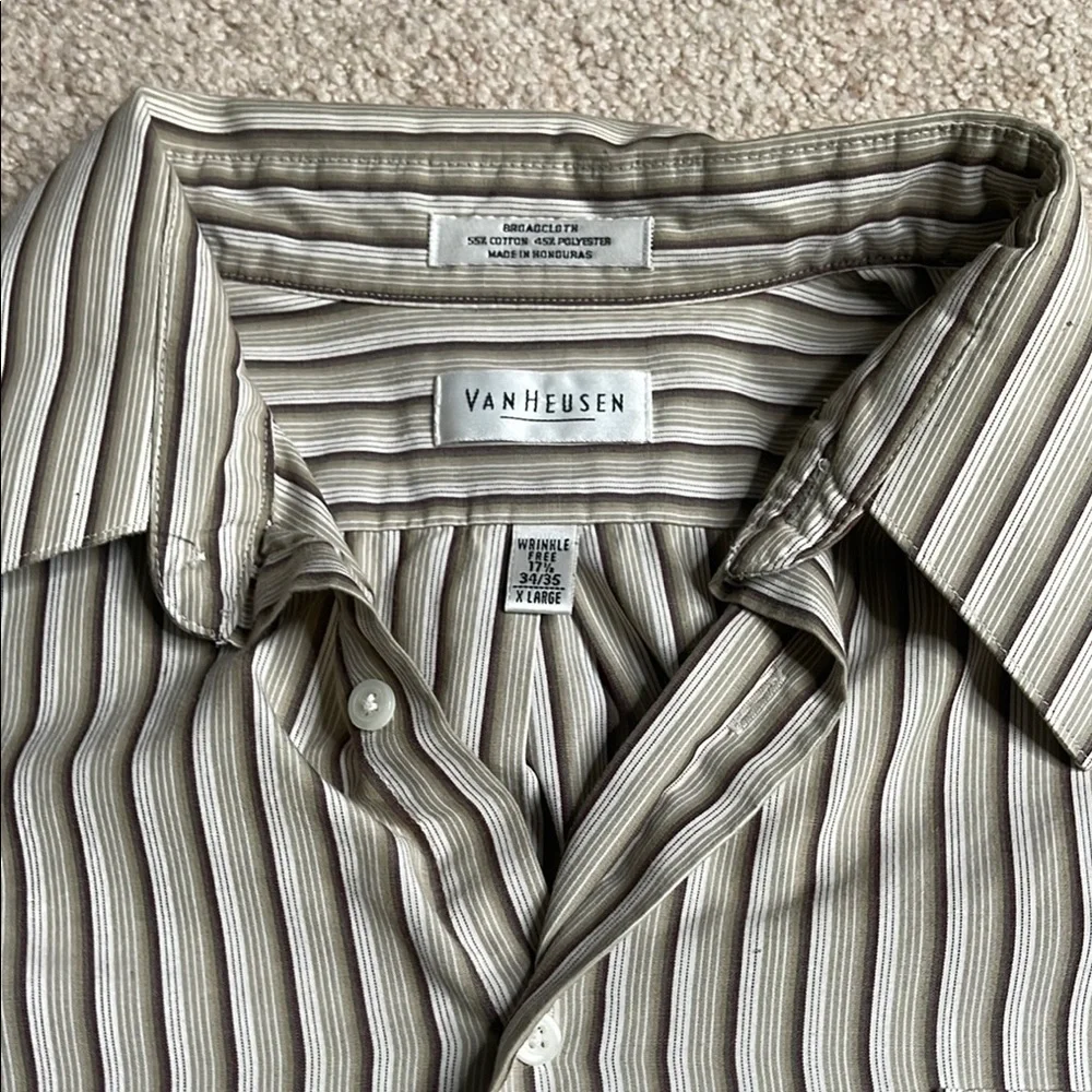 Van Heusen White and Gray Casual Button Down Shirt with Stripes - Picture 2 of 5